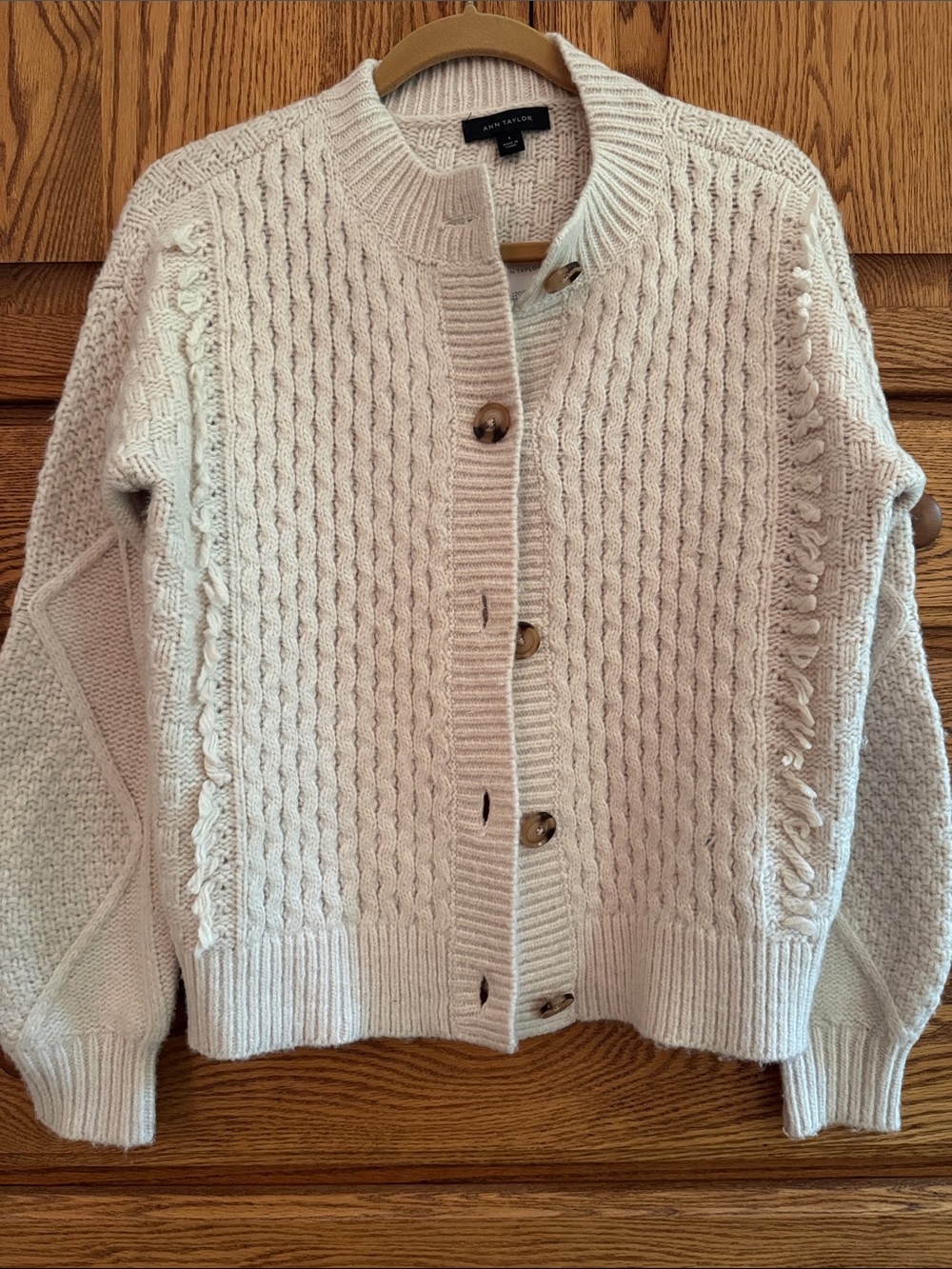 Ann Taylor Ivory Cable Knit Button-Front Cardigan